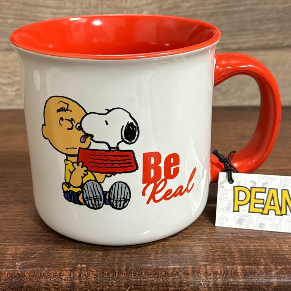 Super Cute Peanuts Charlie Brown & Snoopy  Be Real Ceramic Mug - NEW